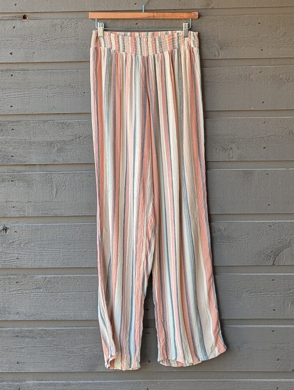 O'Neill Striped Pastel High-Waist Wide Leg Pants Smocked Waist Size Medium